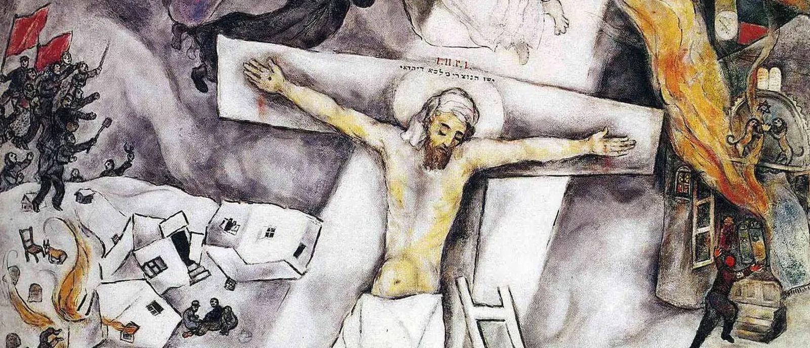 Detalle de Cruxifición blanca de Marc Chagall