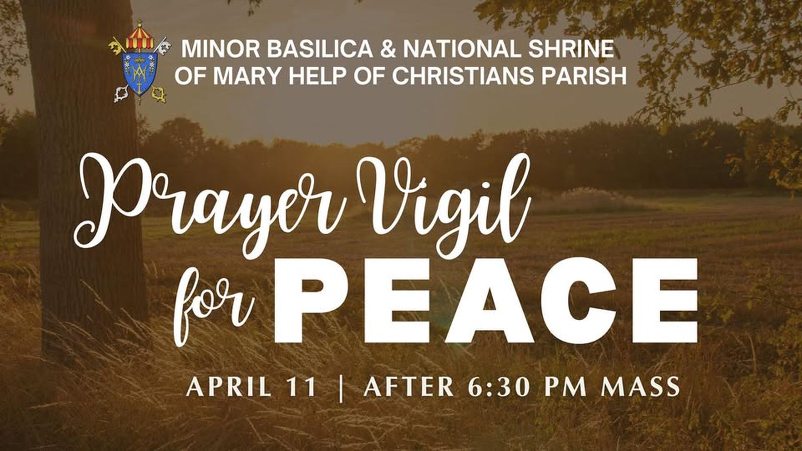 Cartel para llamar a los fieles a la oración por la paz en una parroquia filipina el día 11 de abril conforme al deseo del papa León XIV