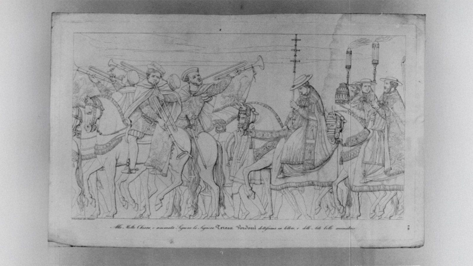 Dibujo de una cabalgata papal