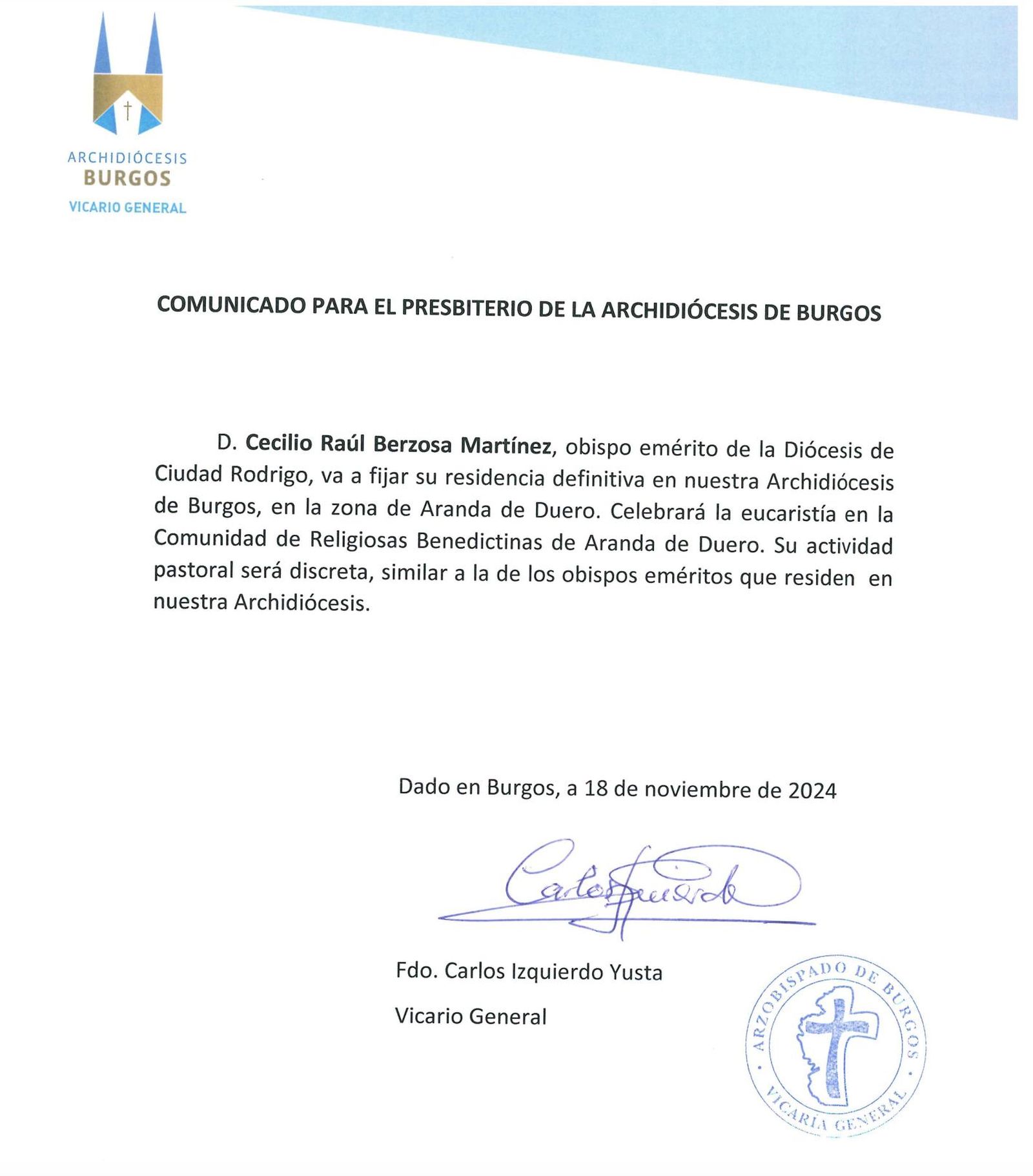 Comunicado sobre Berzosa