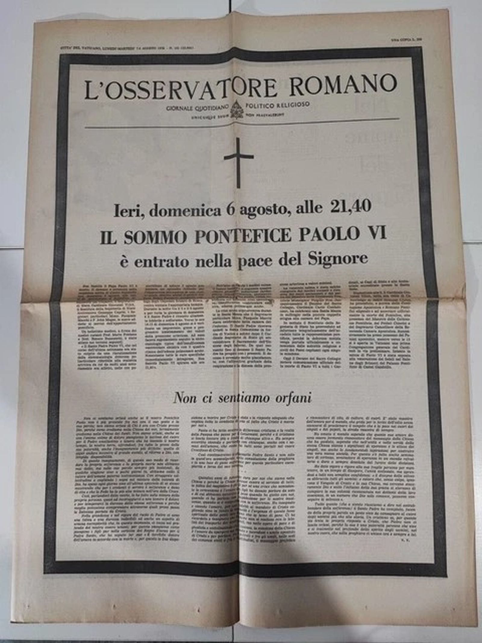 anuncio muerte de Pablo VI Osservatore Romano