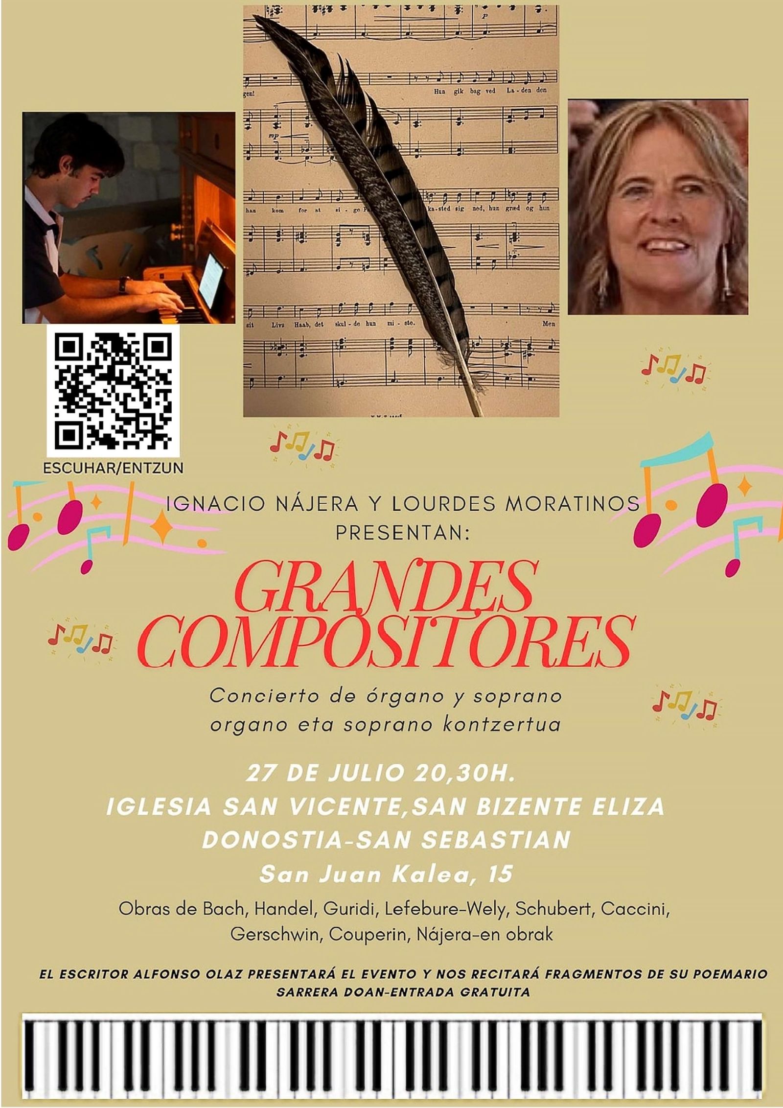 CONCIERTO DE ORGANO Y SOPRANO , "GRANDES COMPOSITORES" 27.07.24. SAN SEBASTIAN. IGLESIA DE SAN VICENTE.