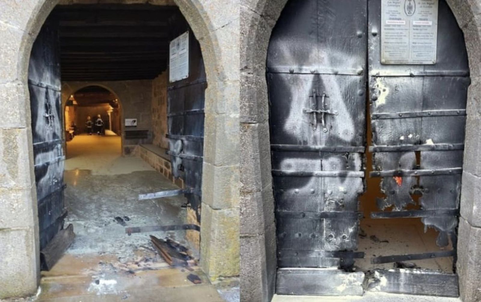 Las puertas del santuario navarro de san Miguel de Aralar, quemadas por varios desconocidos
