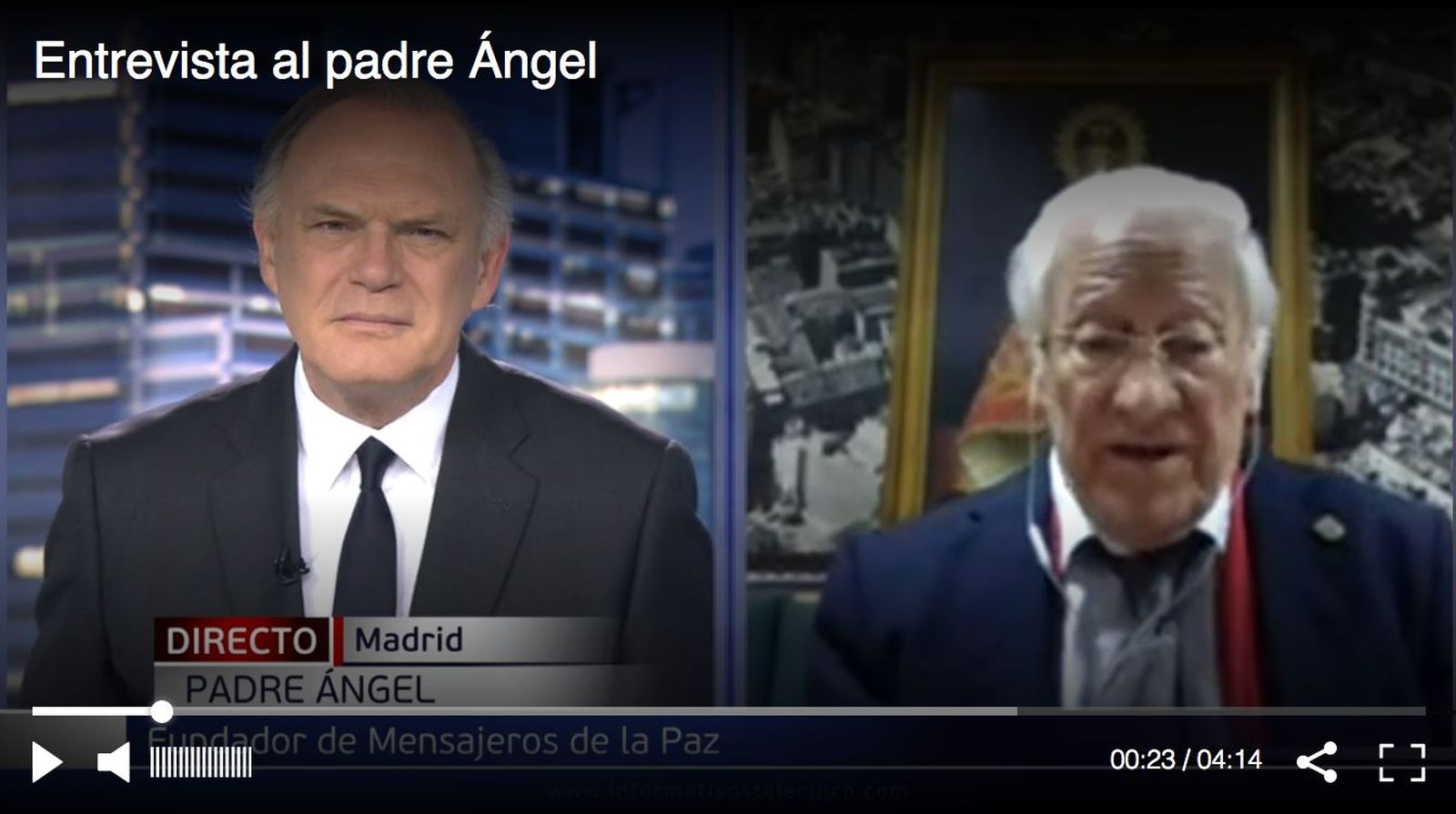 Padre Ángel, en Telecinco, entrevistado por Pedro Piqueras