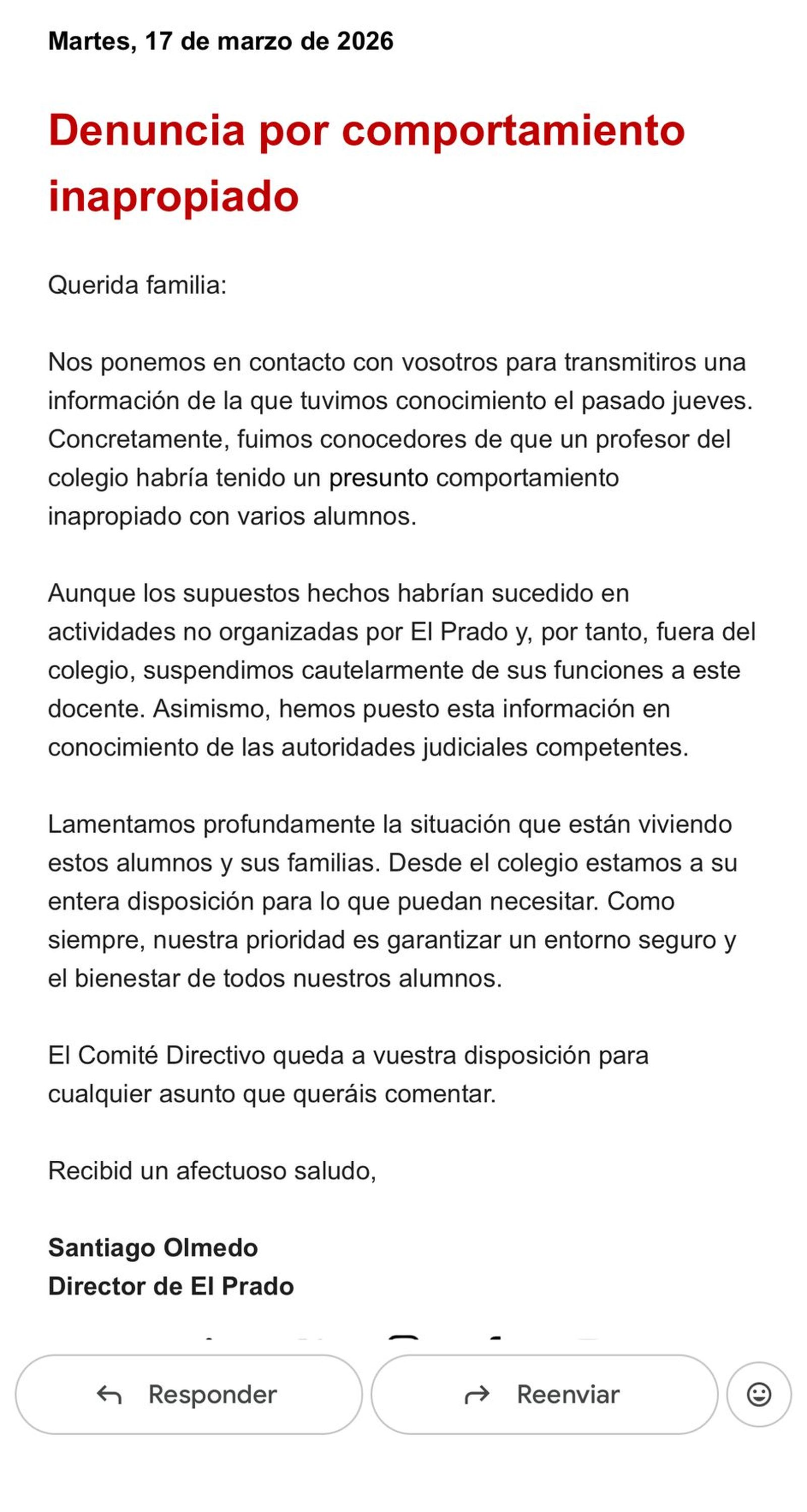 Comunicado del director de El Prado