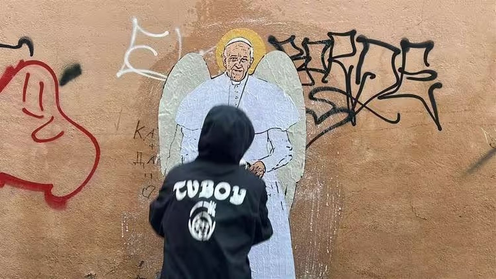 grafiti papa Francisco santo