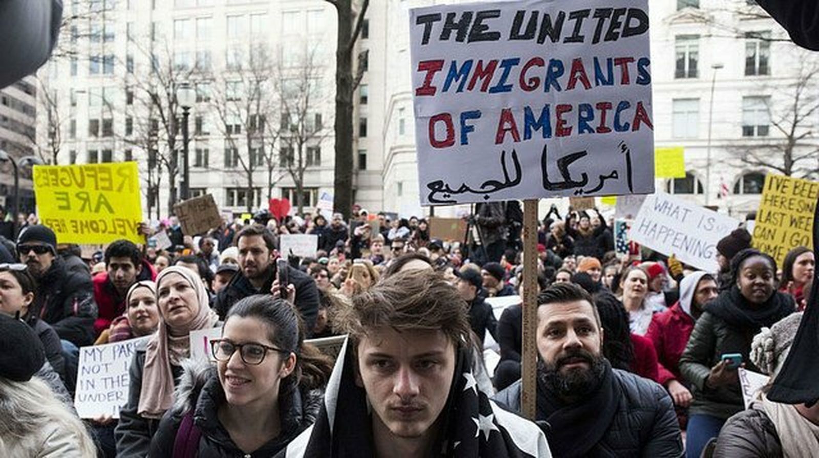 Manifestación a favor de los inmigrantes y refugiados en EEUU