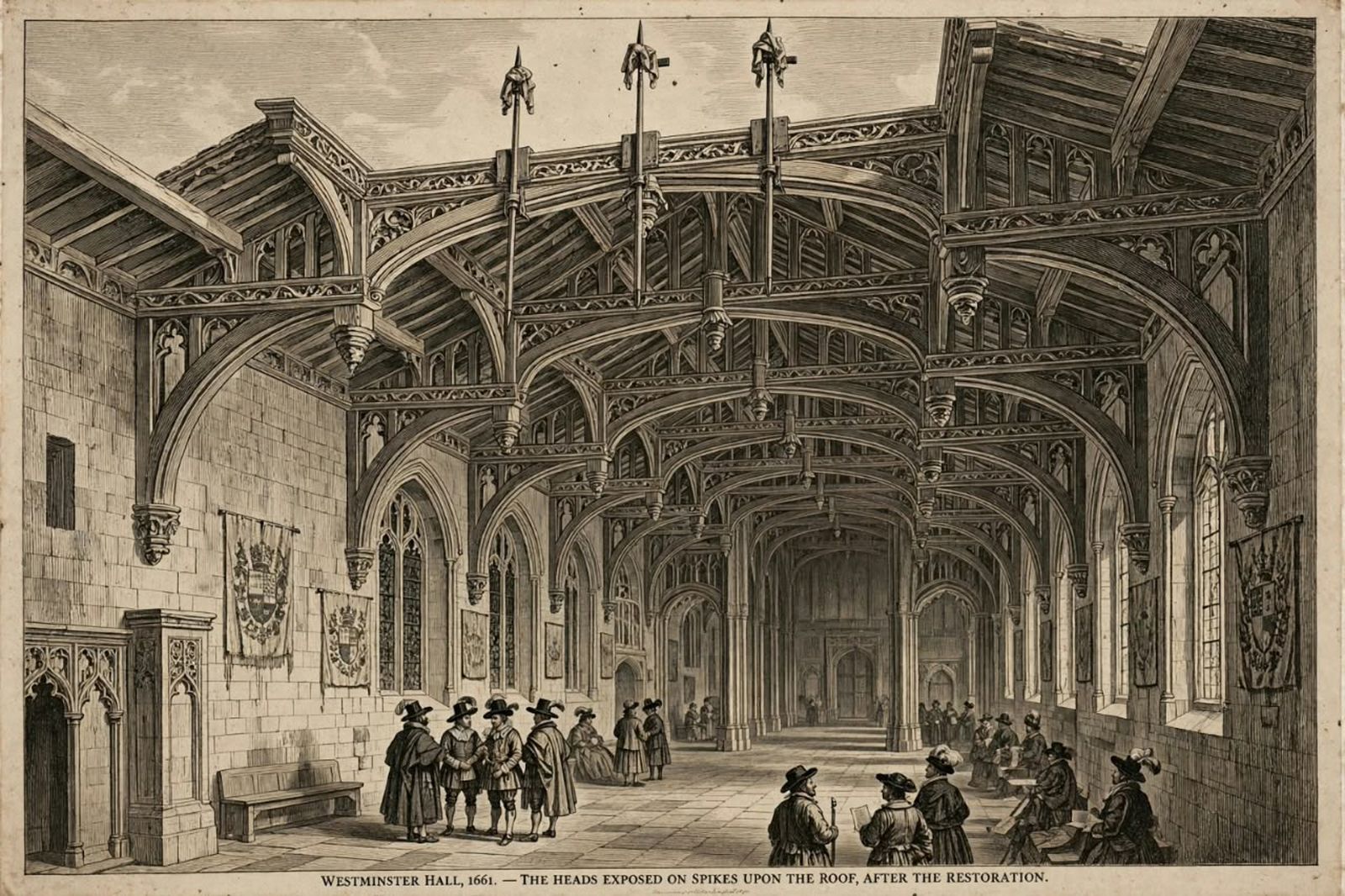 Salón de Westminster 1661 cabezas expuestas en picas