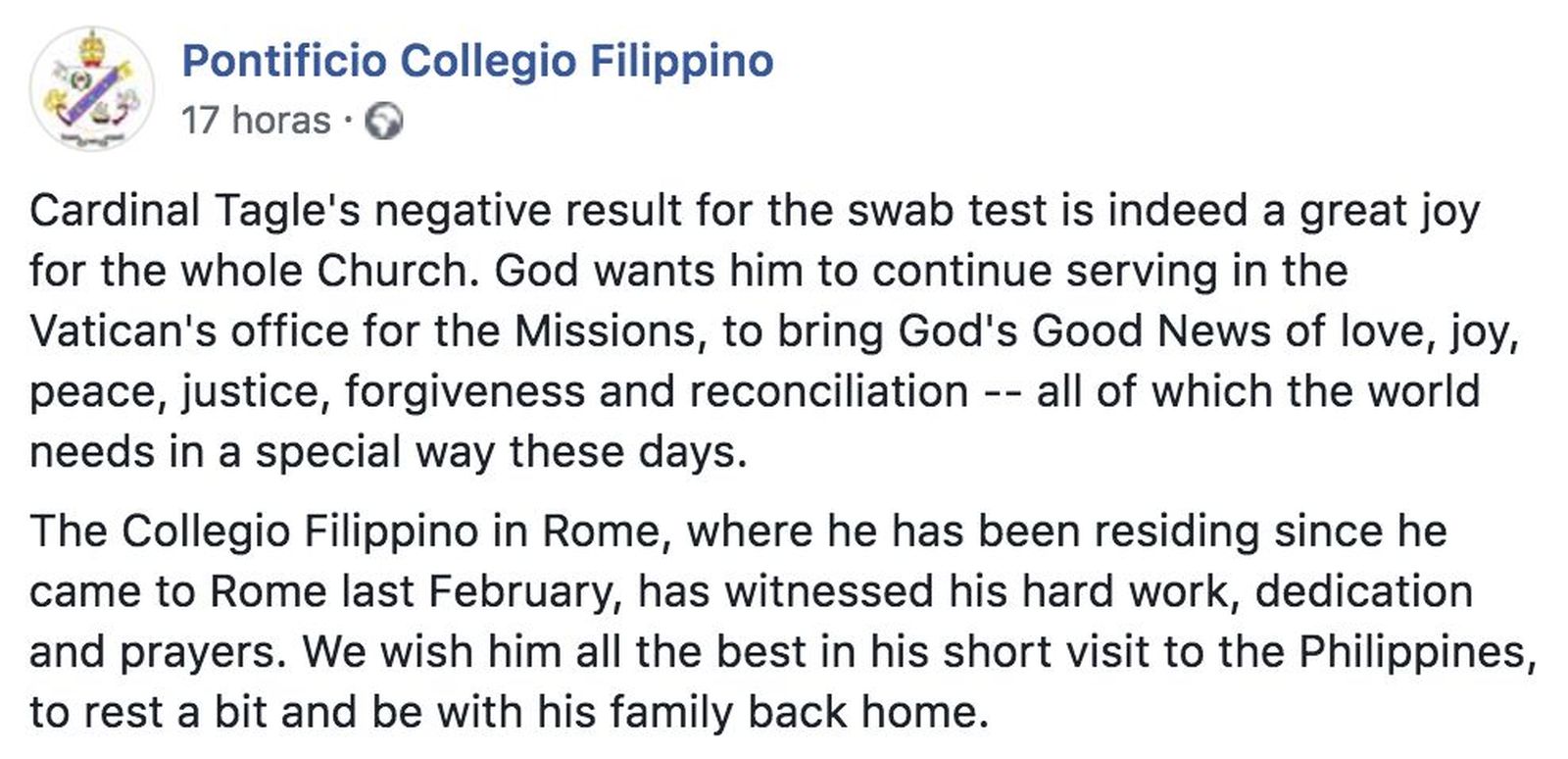 El anuncio del negativo de Tagle