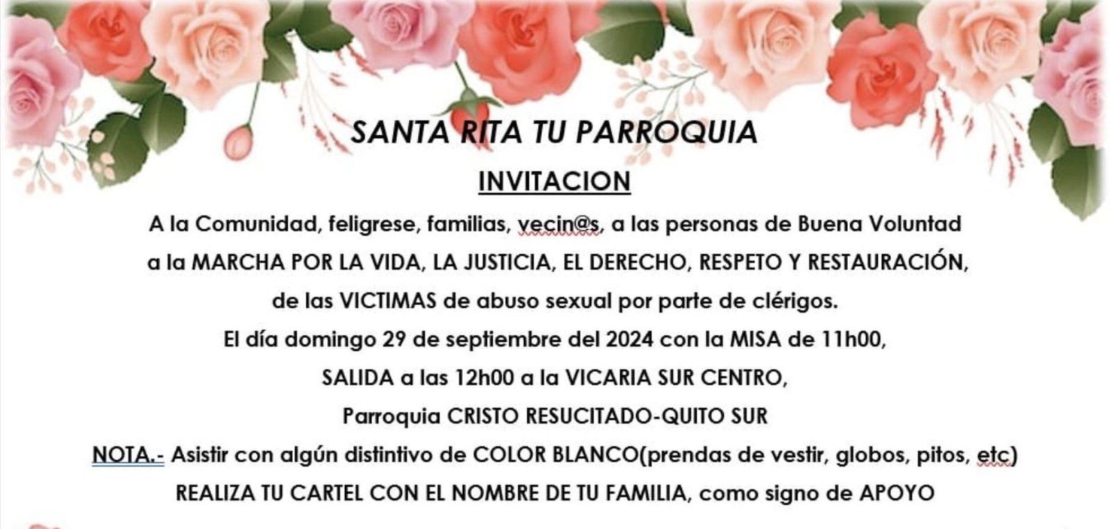 Primera marcha organizada por una parroquia a favor de las víctimas de abusos del clero de Quito