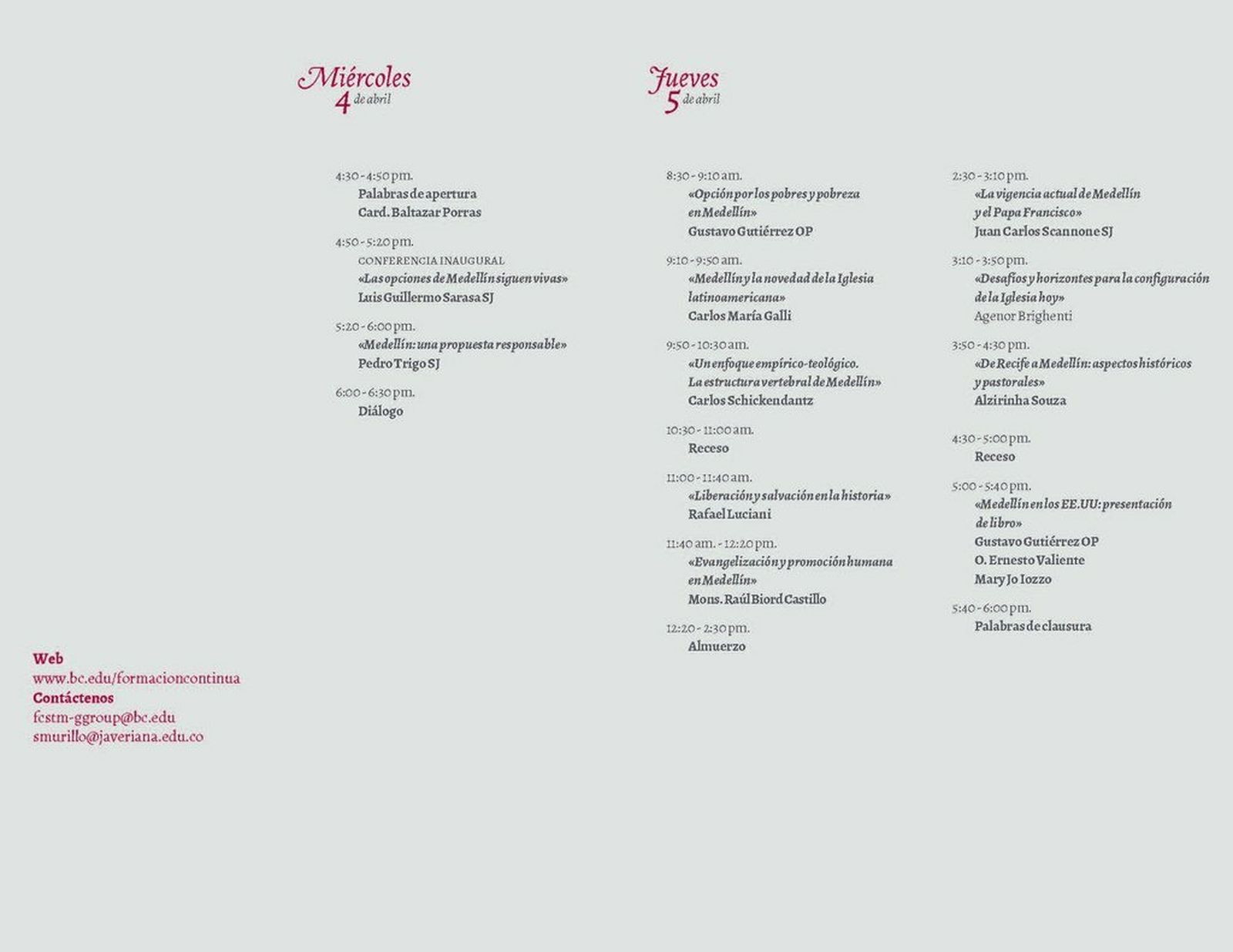 Programa del Congreso de Boston College sobre Medellín