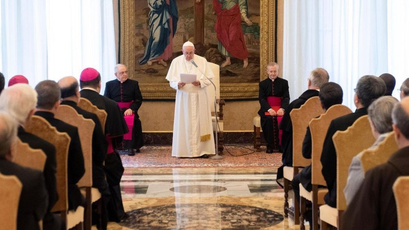 Francisco con la Comisión Teológica Internacional en 2019