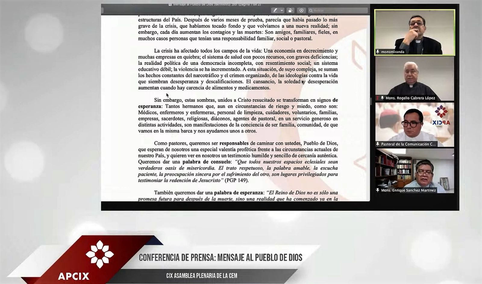 Mensaje de los obispos de México al término de la 109 Asamblea de la Conferencia del Episcopado Mexicano