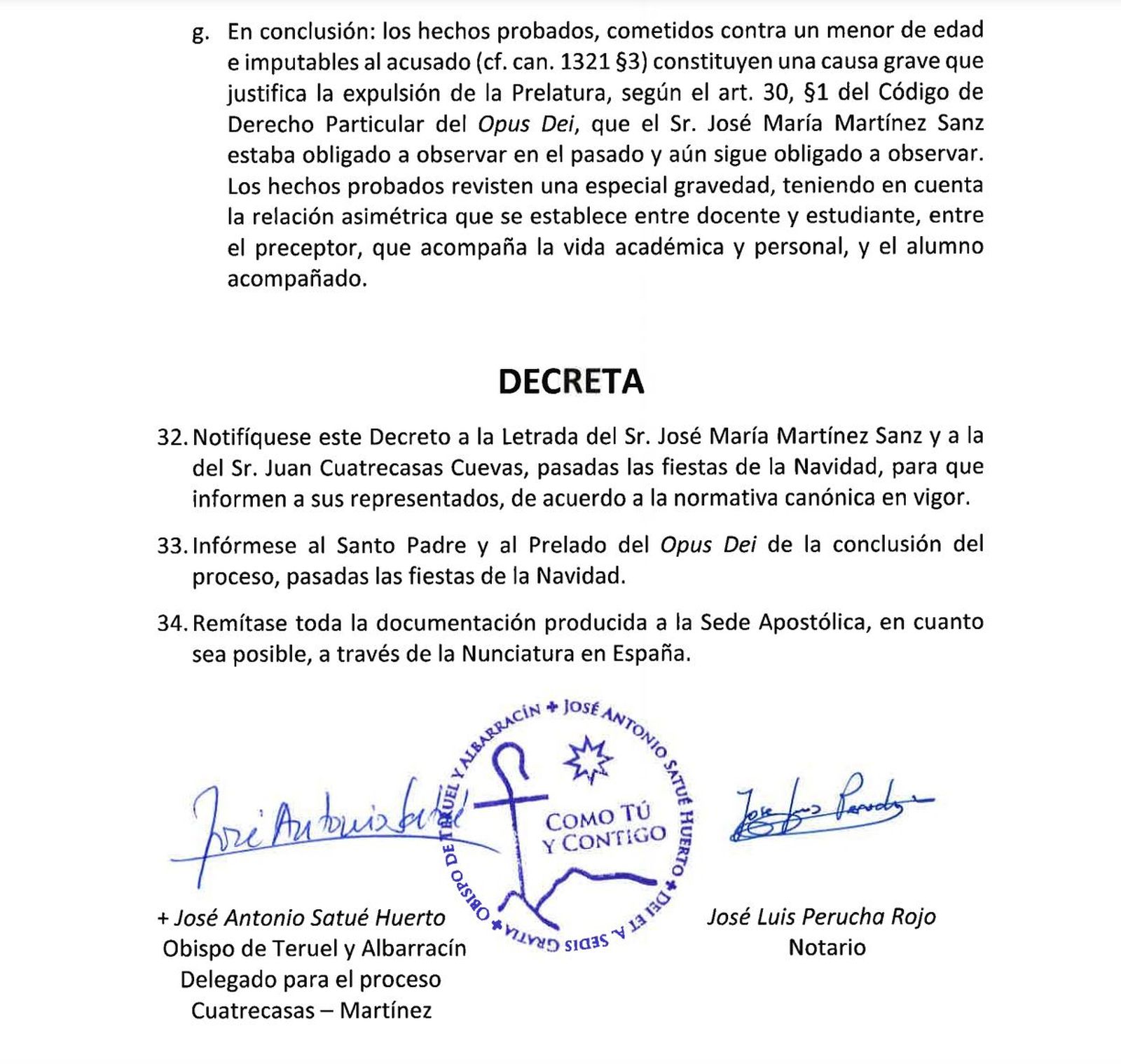 Decreto de Satué contra José María Martínez Sanz
