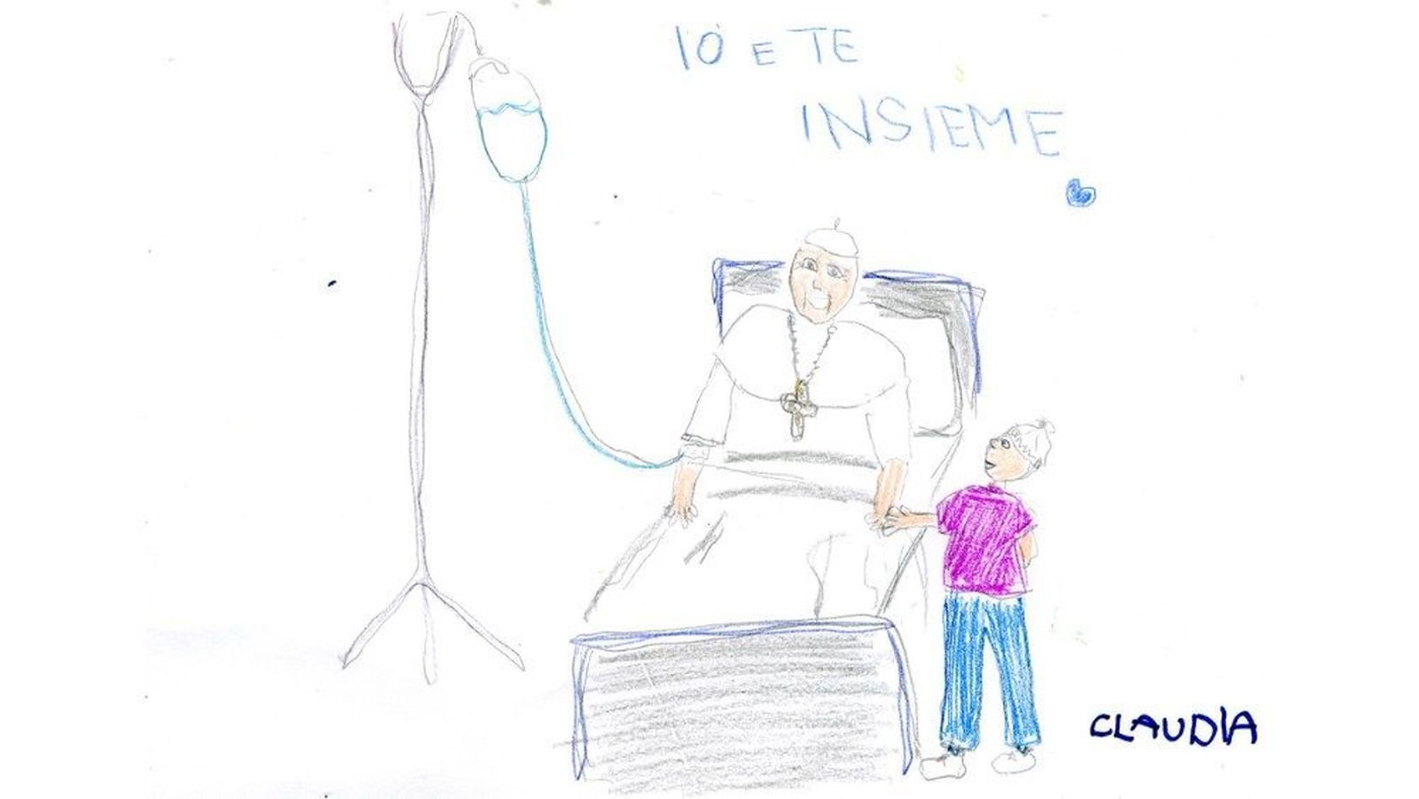 Un dibujo de los niños ingresados en el Gemelli al Papa