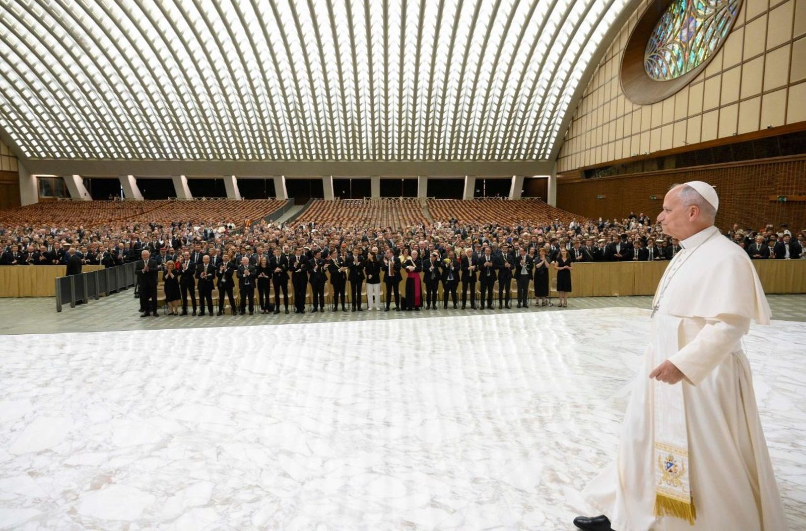 lE Papa durante la audiencia en el Aula Pablo VI este viernes 5 de junio de 2026