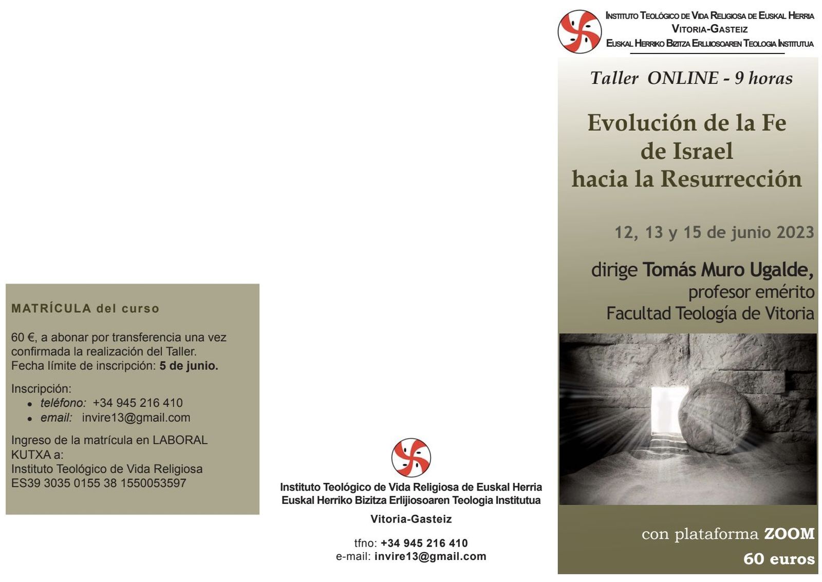 'Evolución de la fe de Israel hacia la resurrección', taller on line en el Instituto de Vida Religiosa de Euskal Herria