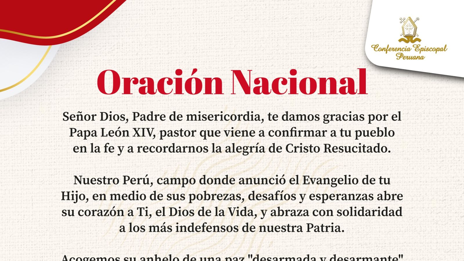 Oración por la visita del Papa a Perú