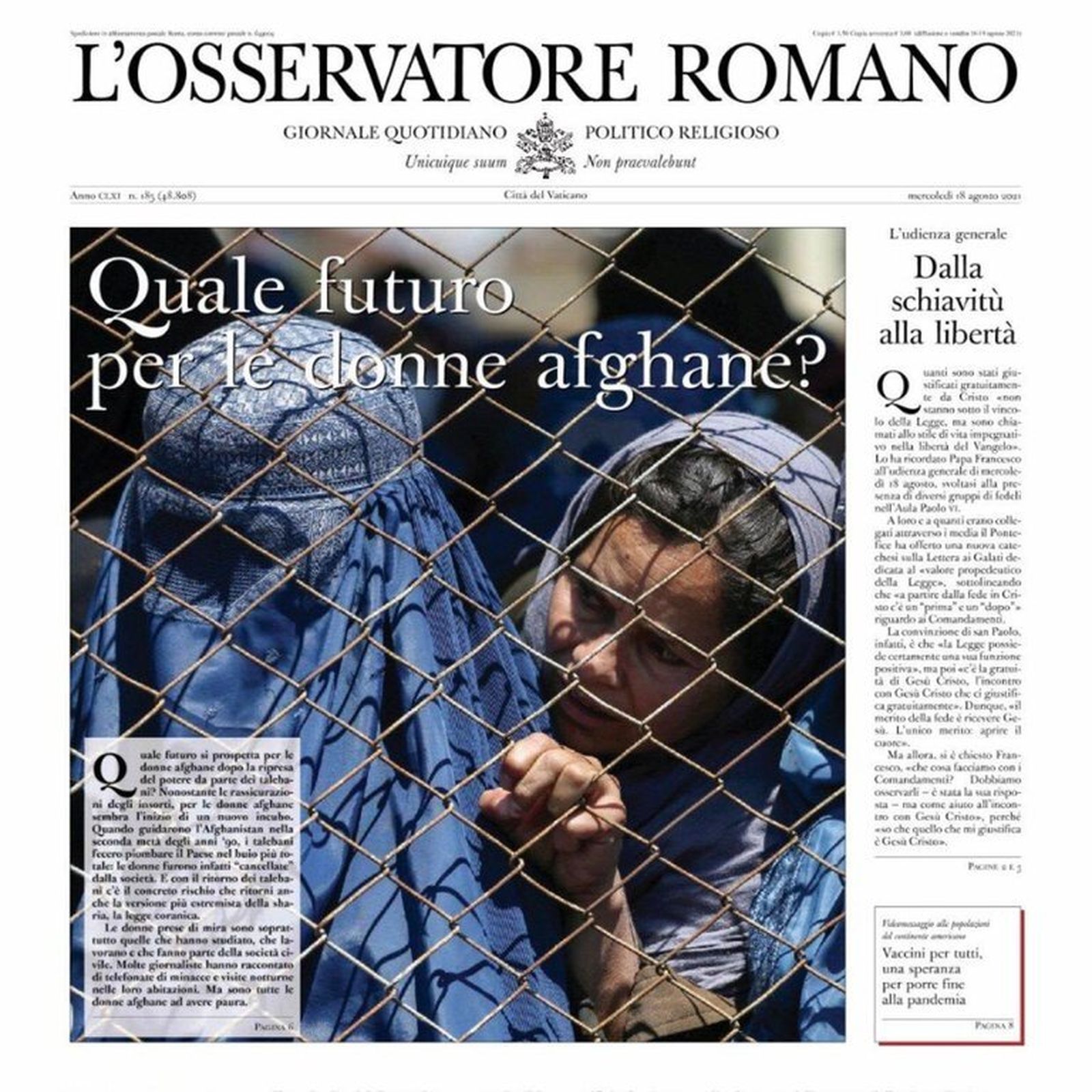 Portada de L'Osservatore Romano