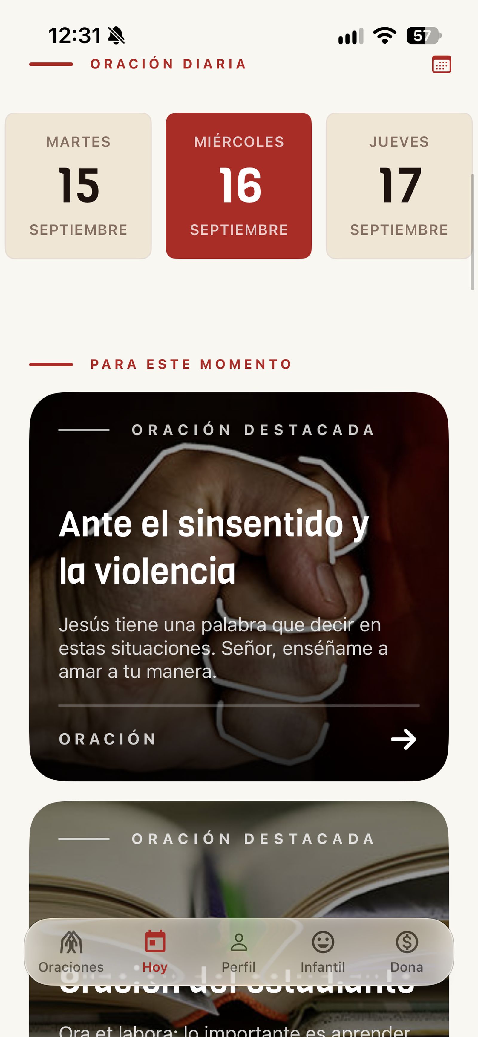 Pantalla de la aplicación