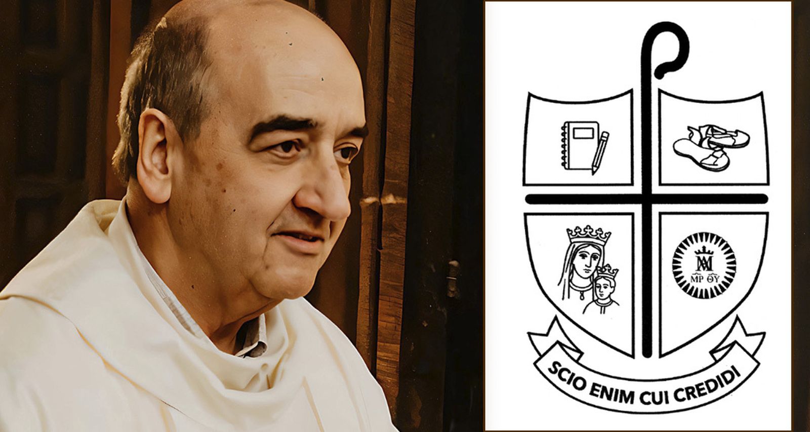 Pedro Aguado y escudo episcopal