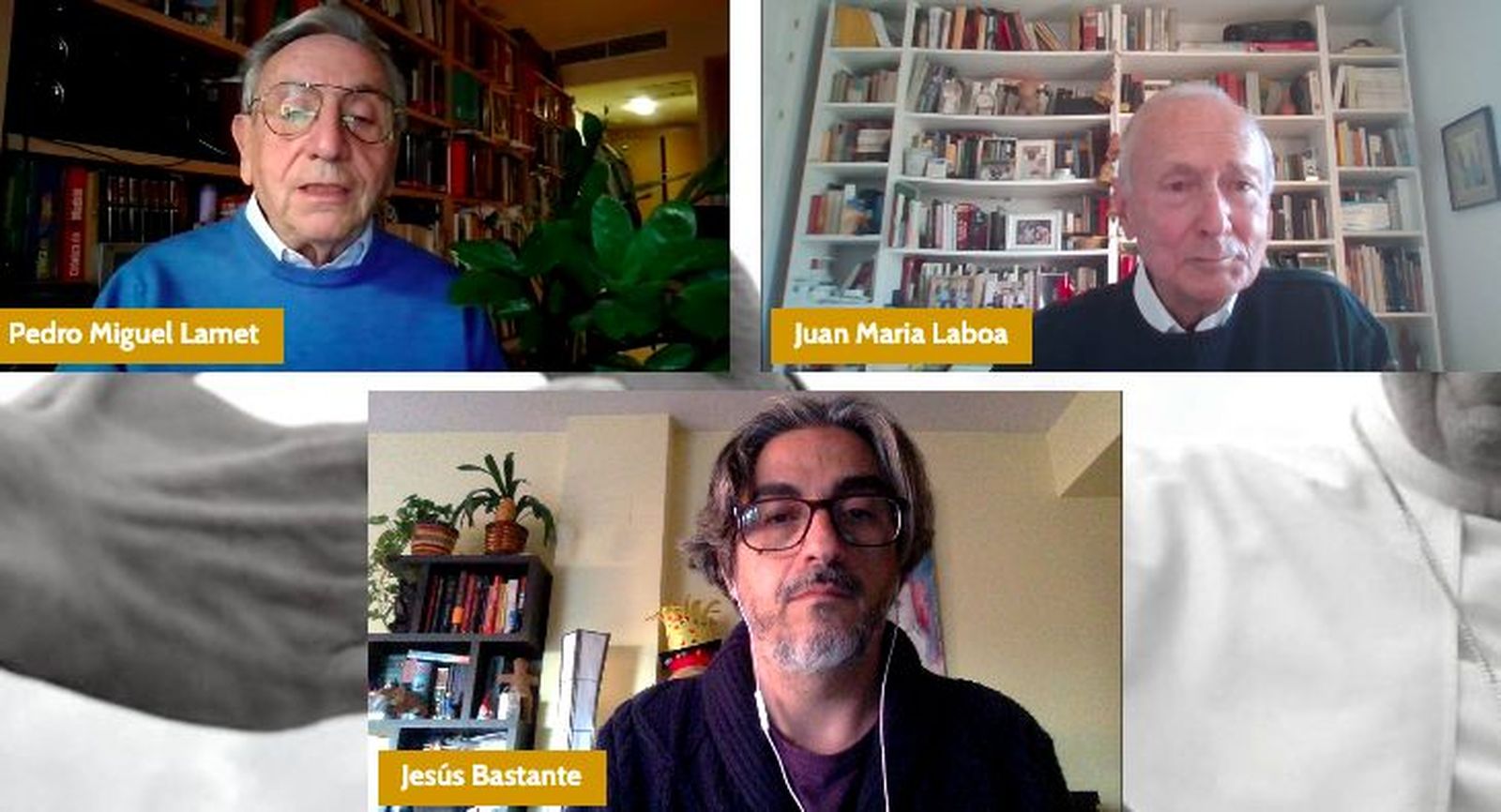 Pedro Miguel Lamet, Juan Mari Laboa y Jesús Bastante, durante el webinar