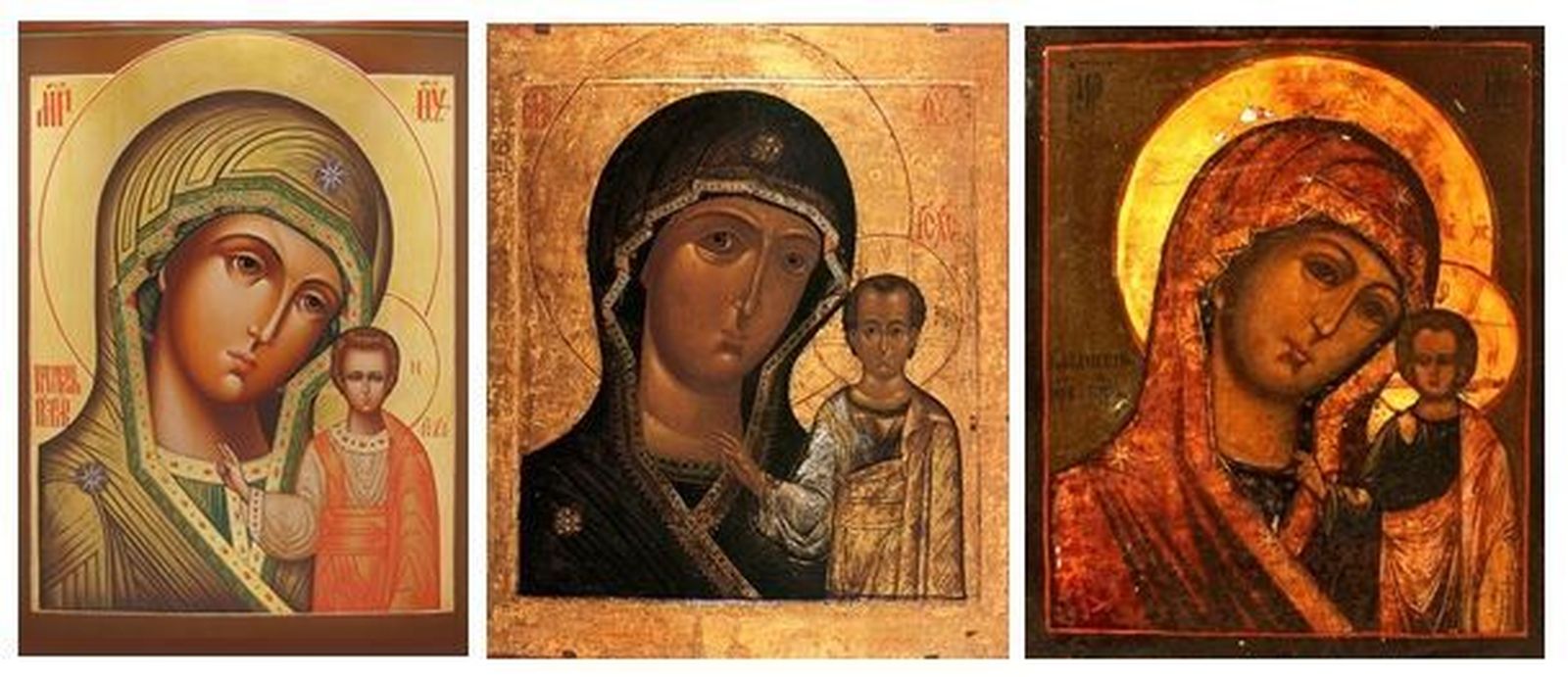 Diversas copias del icono de la Virgen de Kazán