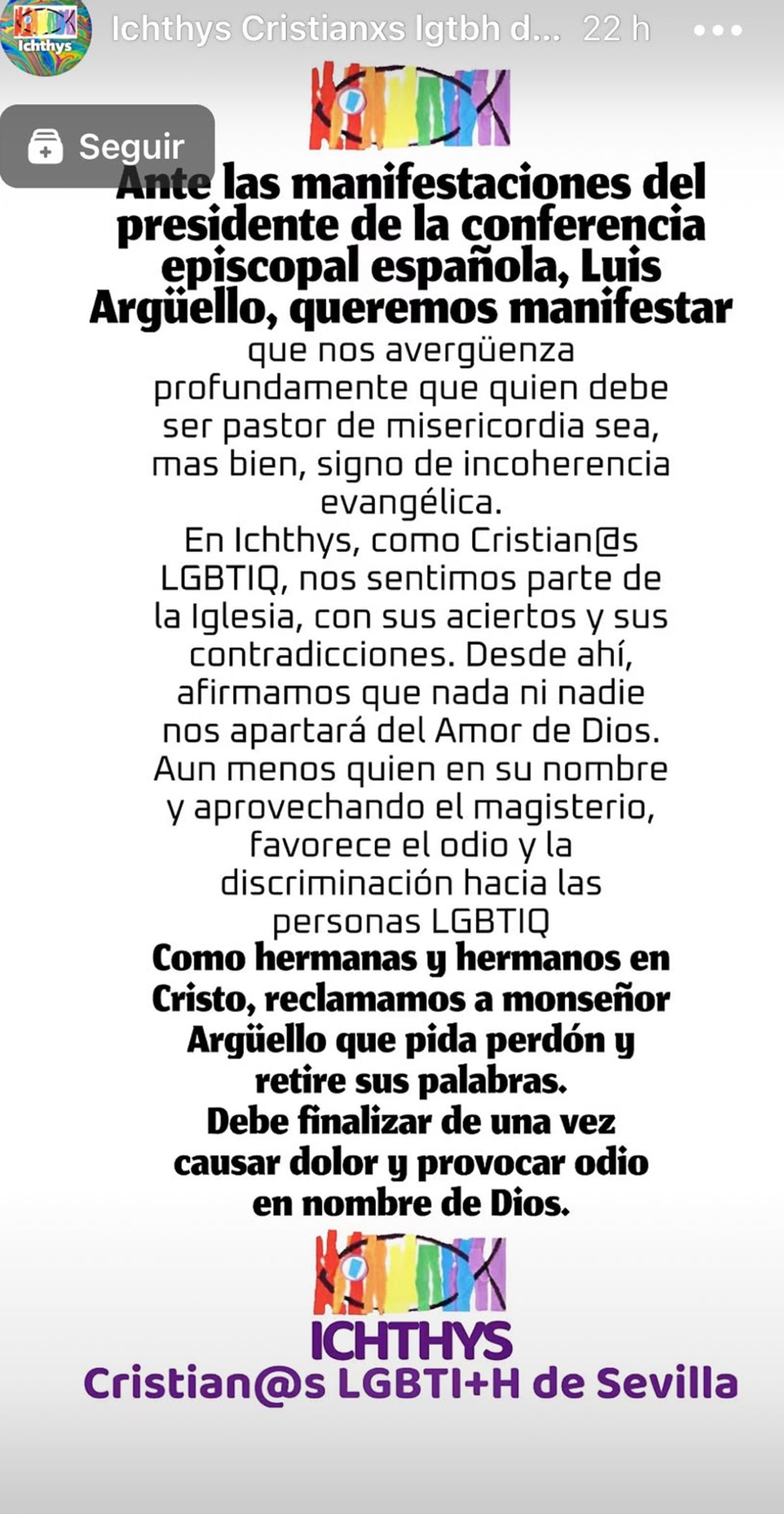 Comunicado de Ichthys Sevilla LGBTH