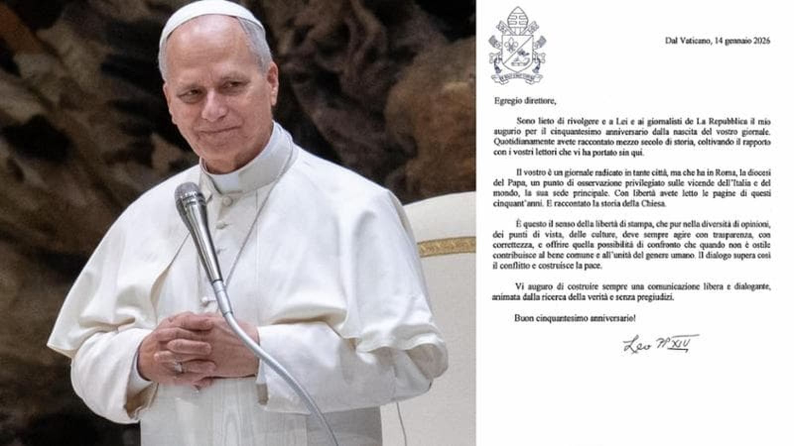 Carta de León XIV a La Repubblica
