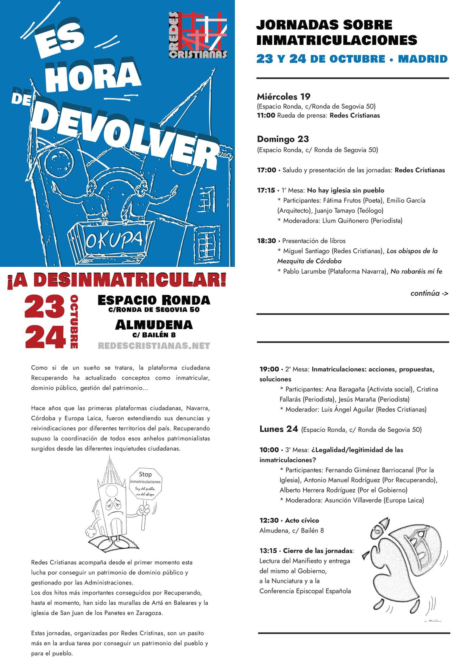 Díptico de las jornadas sobre inmatriculaciones