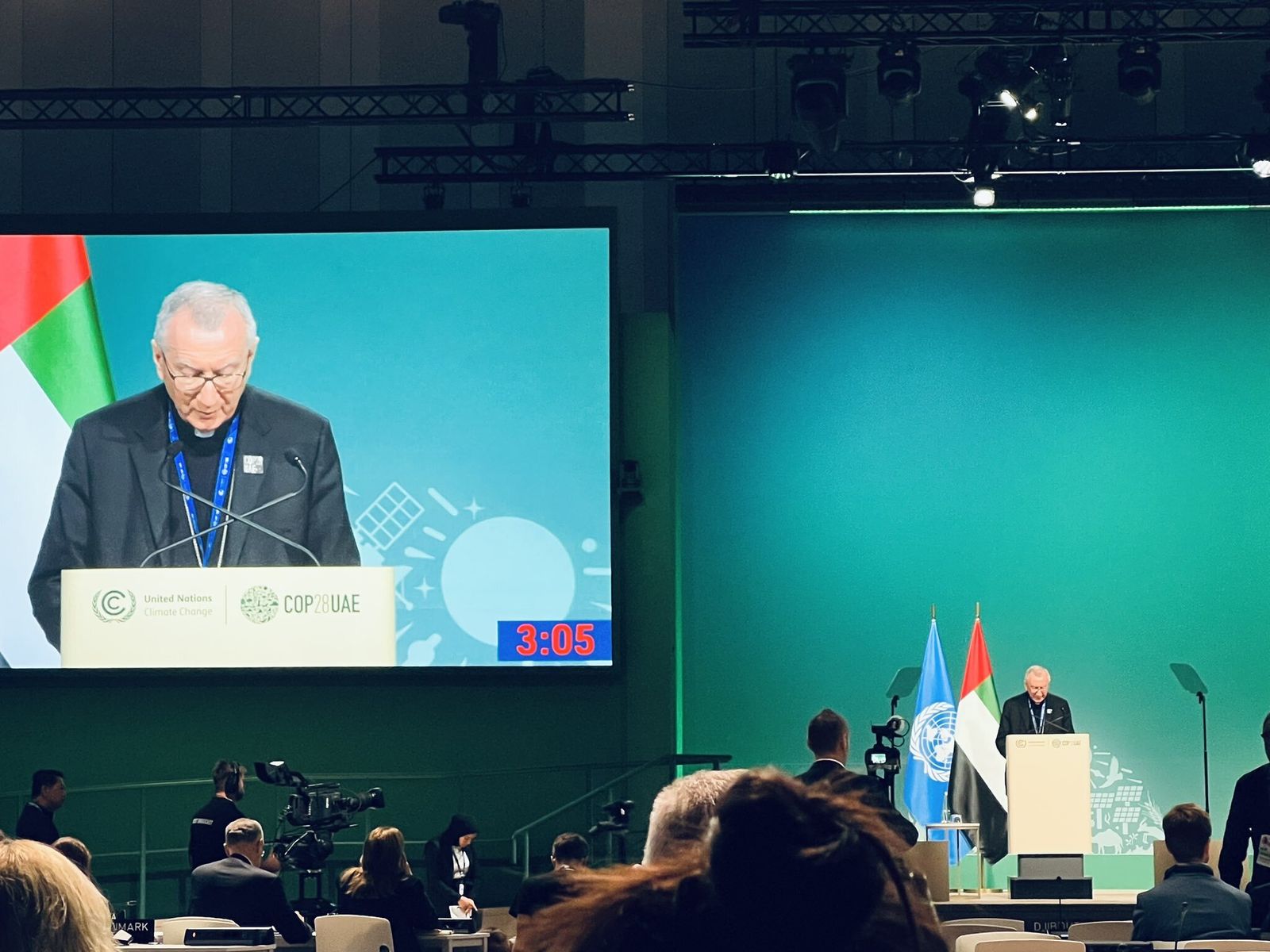 Parolin lee el discurso del Papa en la COP28