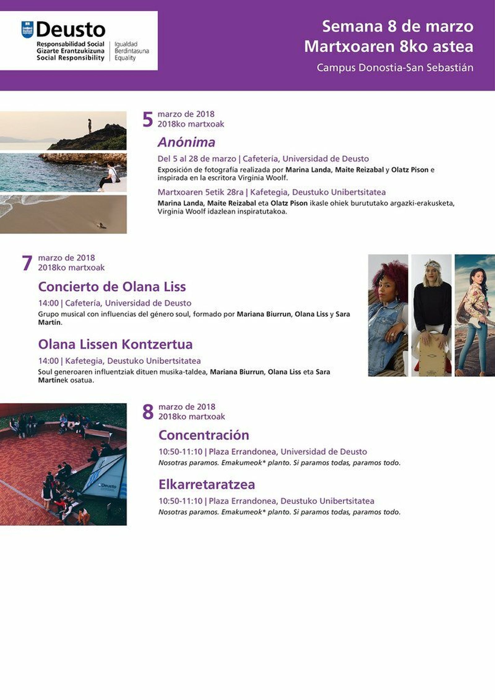 Deusto defiende la igualdad de género con la "Semana 8 de marzo"