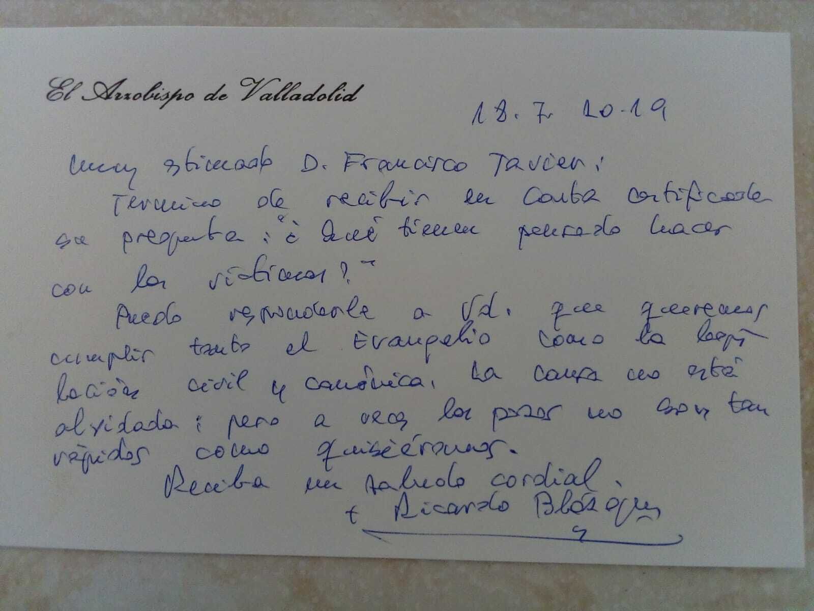 Carta de Blázquez a Francisco Javier
