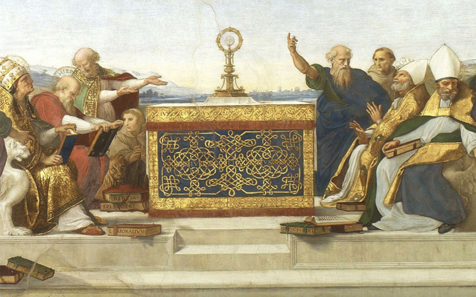 'La Adoración de la Custodia', de Rafael, donde se ve el debate entre Padres de la Iglesia