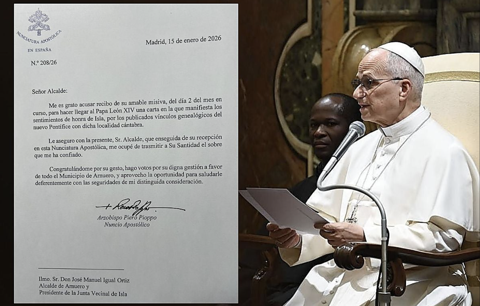 Respuesta del Papa a la localidad de Arnuero