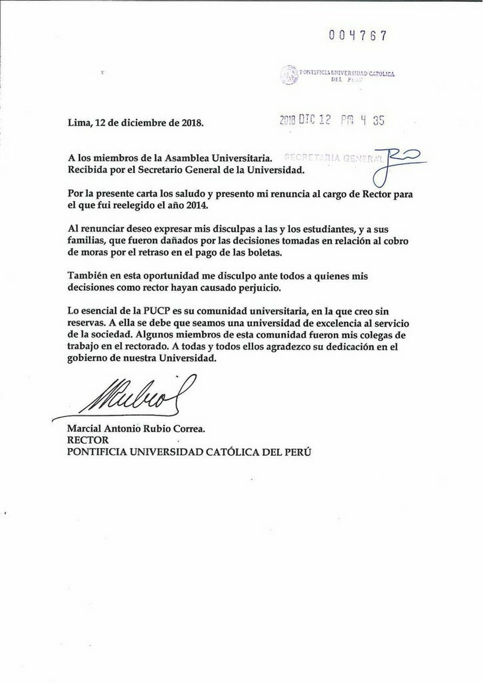 Carta de renuncia