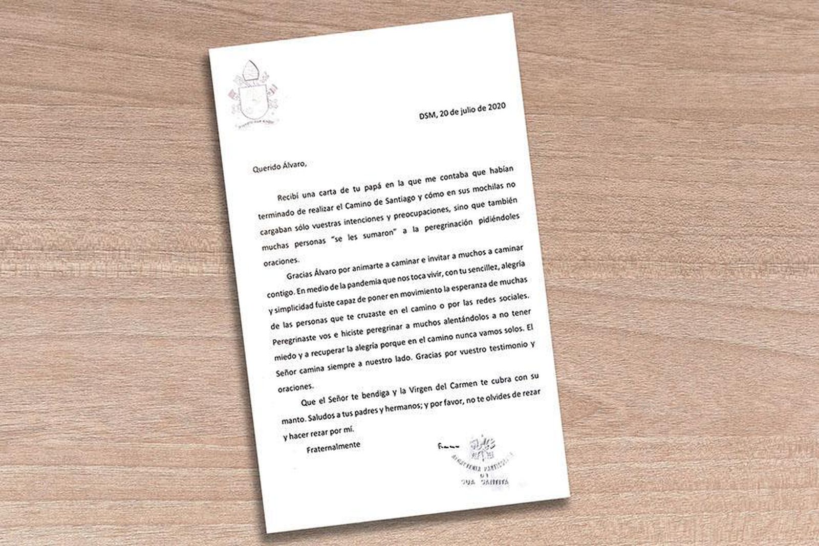 Carta del Papa a Álvaro tras su camino de Santiago