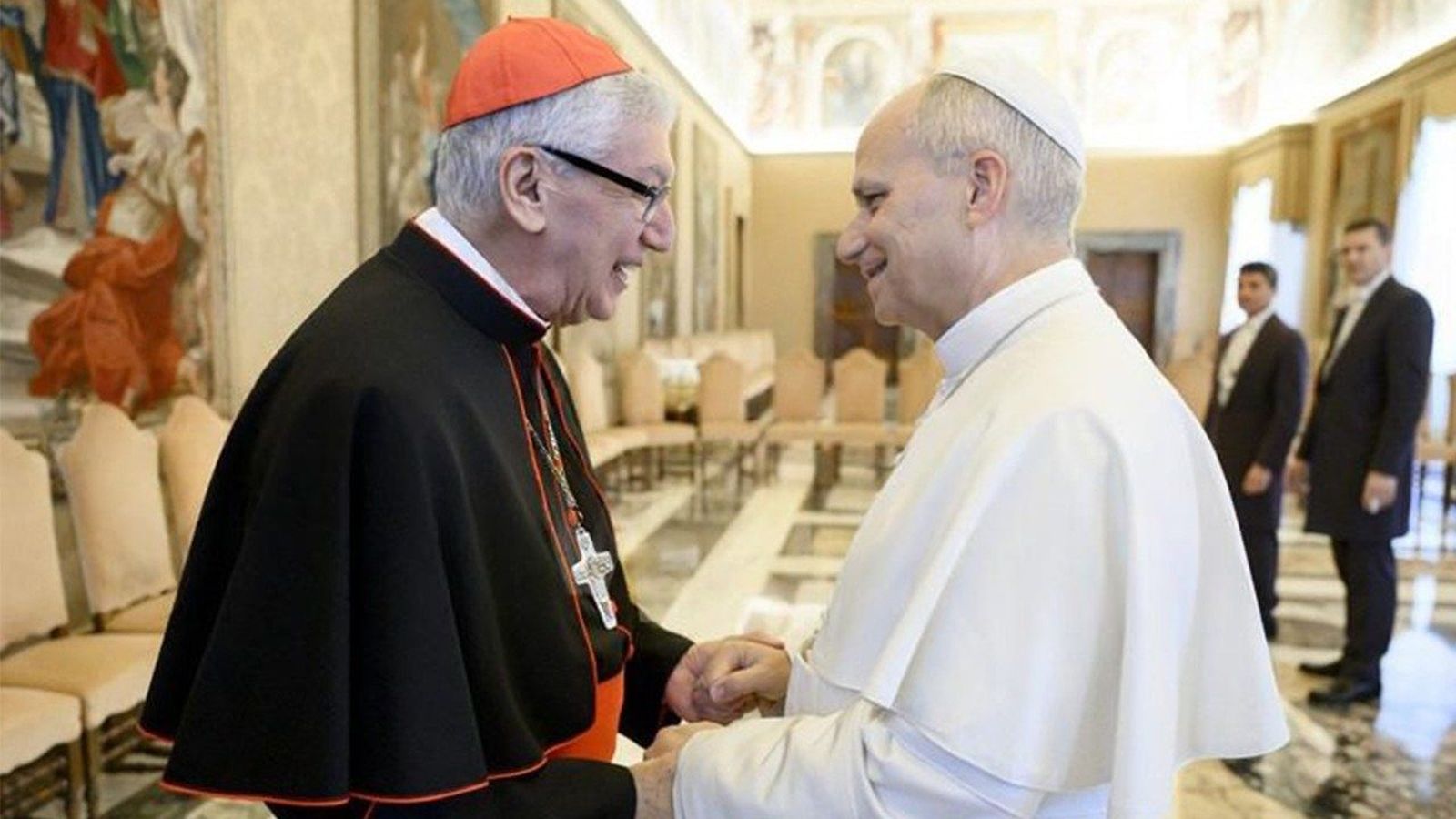 El cardenal Castillo durante ua visita al Papa León XIV