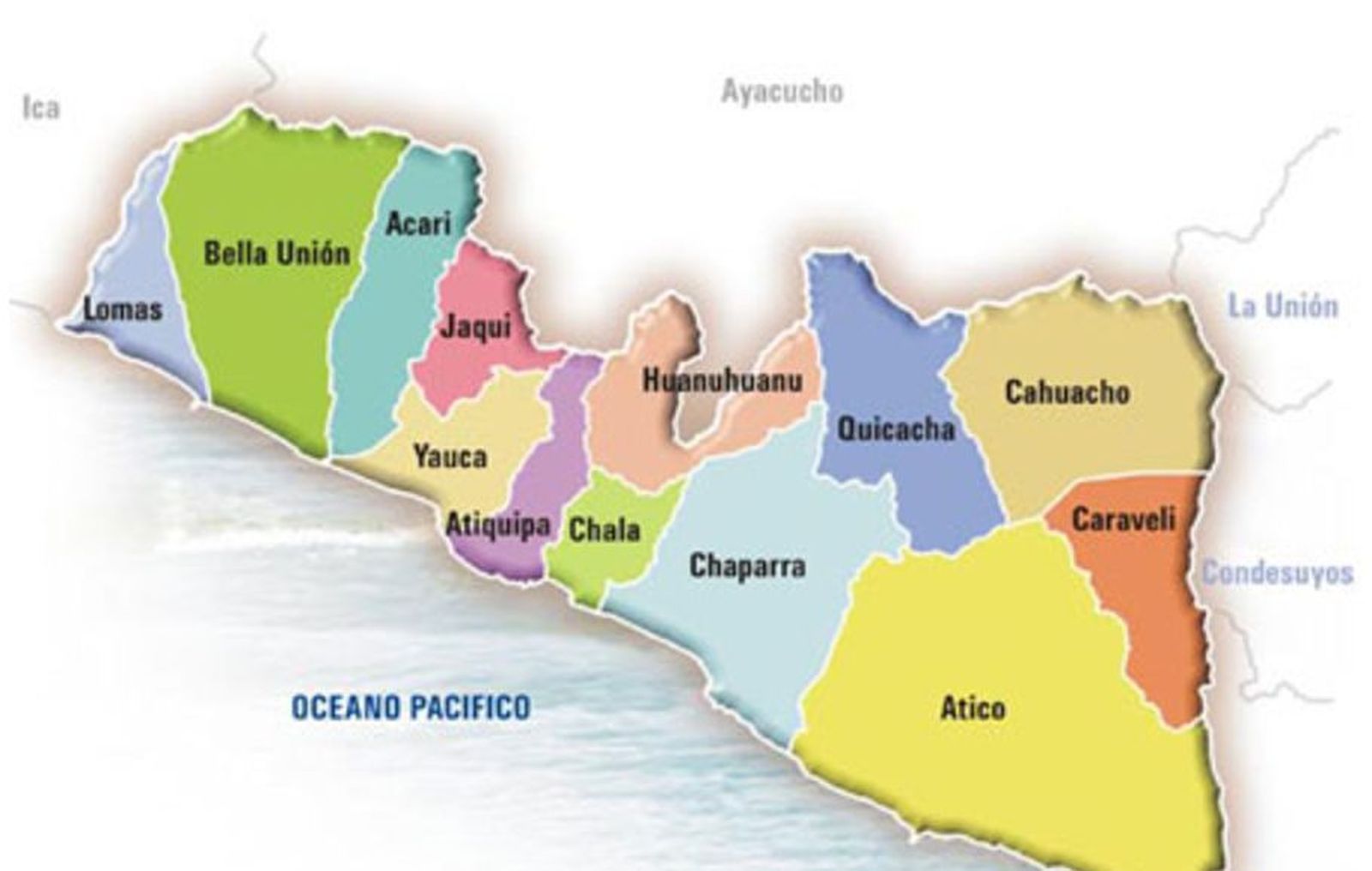 Mapa de los distritos de la Provincia de Caravelí