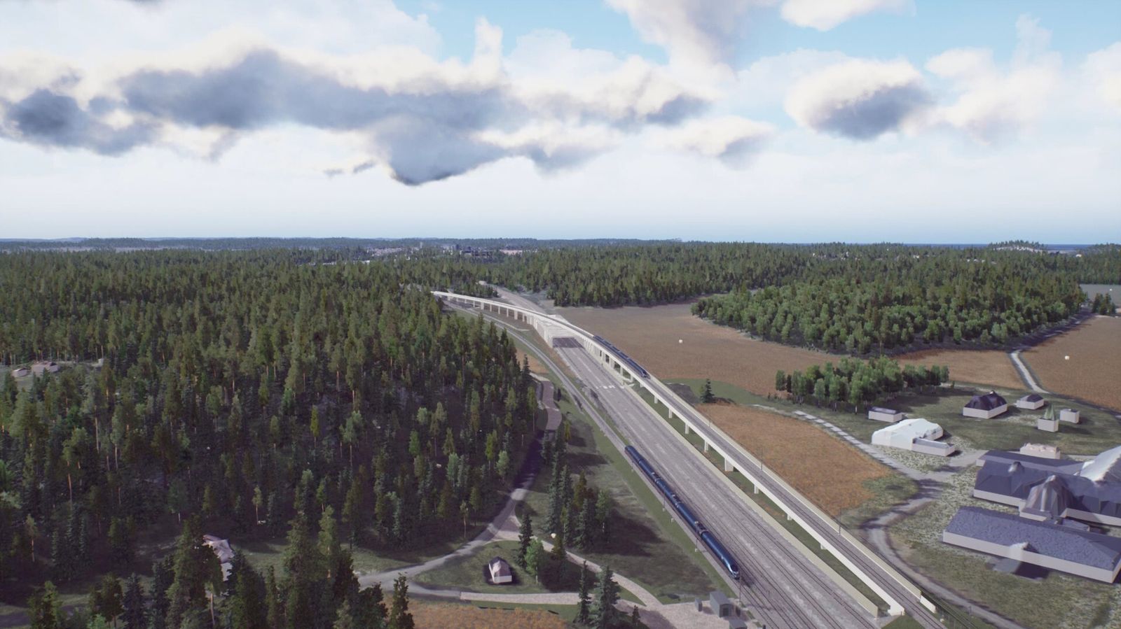 Recreación de cómo quedará el ferrocarril en el tramo entre Gerstaberg-Långsjön.