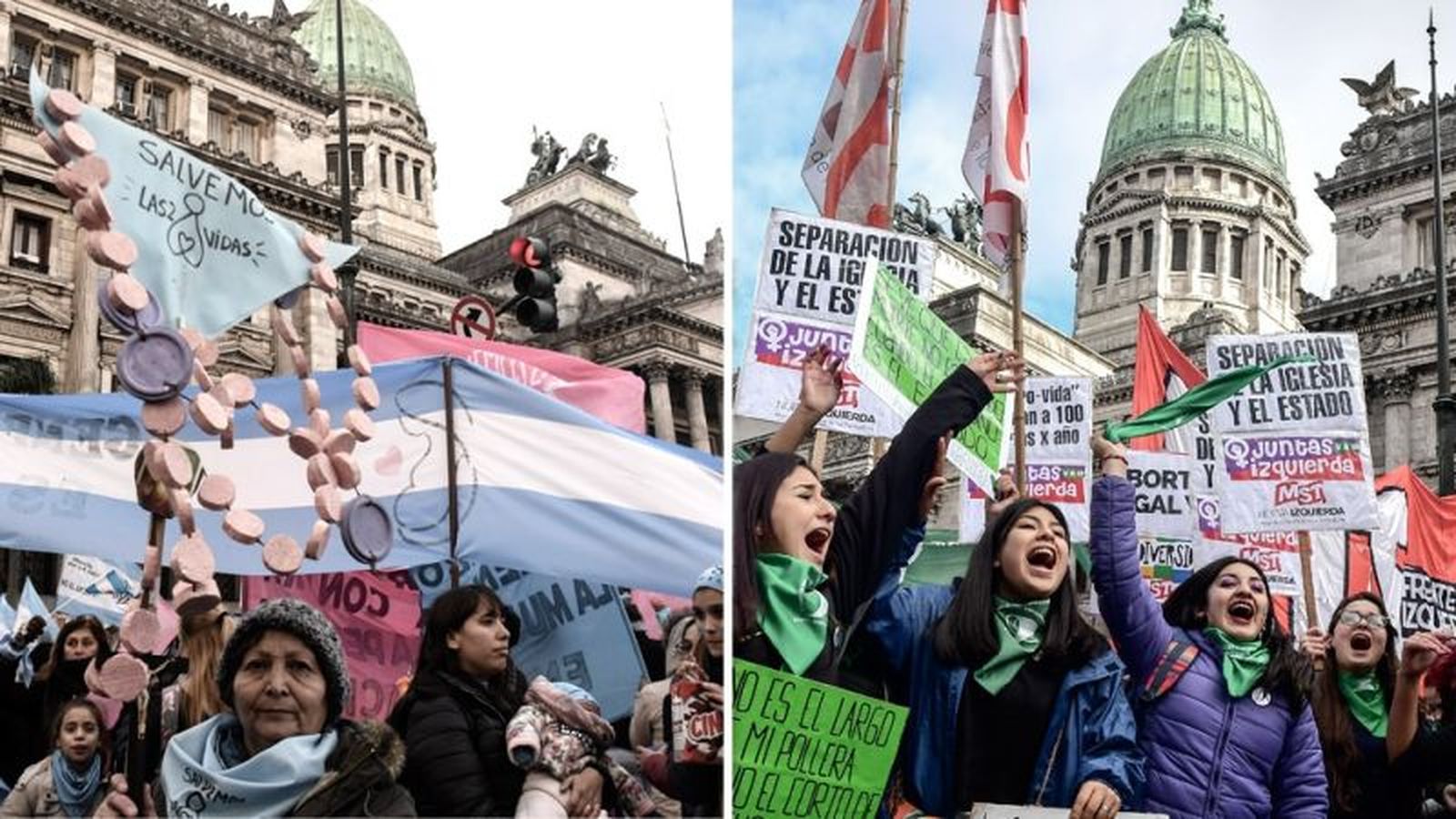 Divididos. Celestes y verdes frente al Congreso en 2018