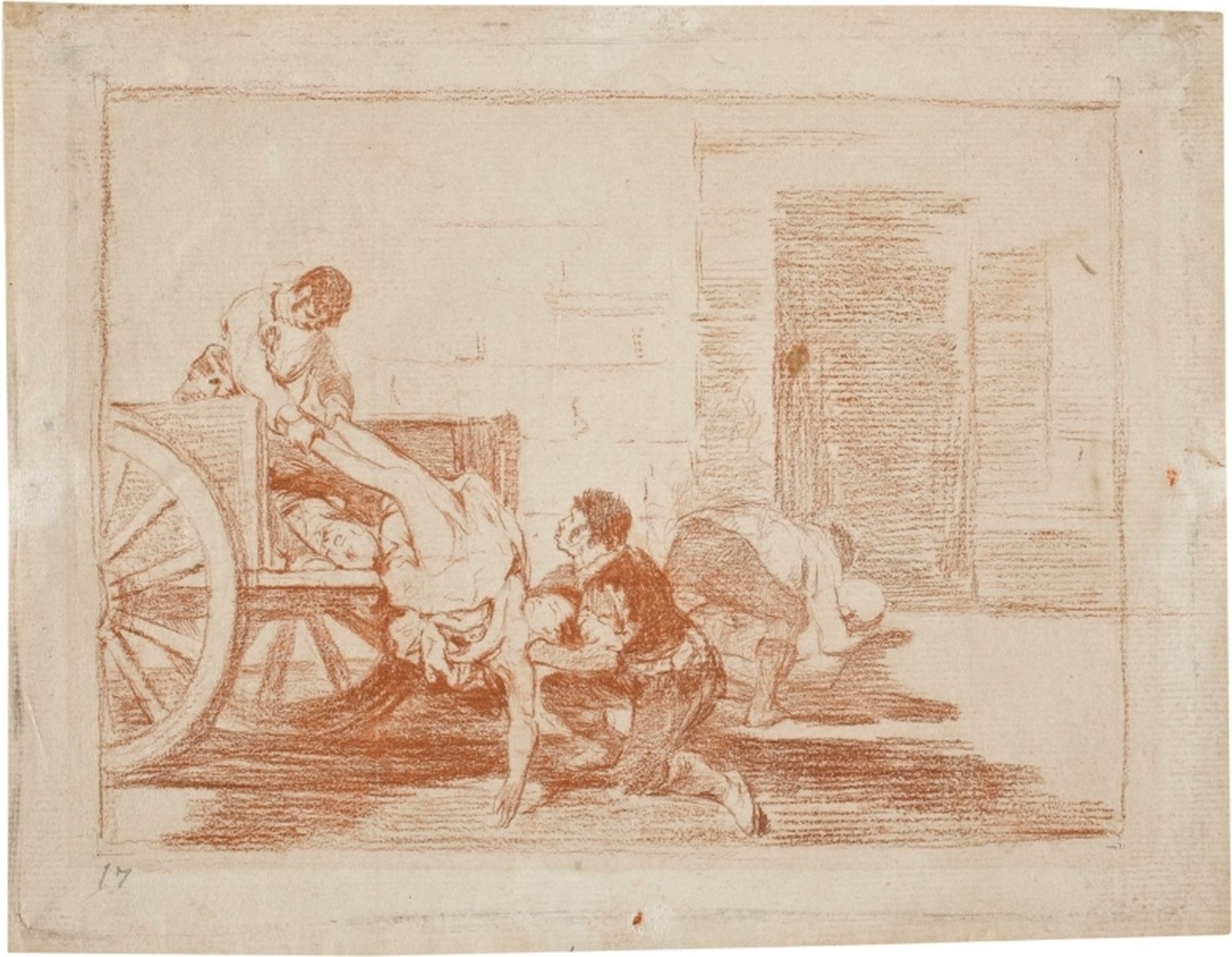 'Carretadas al cementerio', dibujo de Goya en sanguina