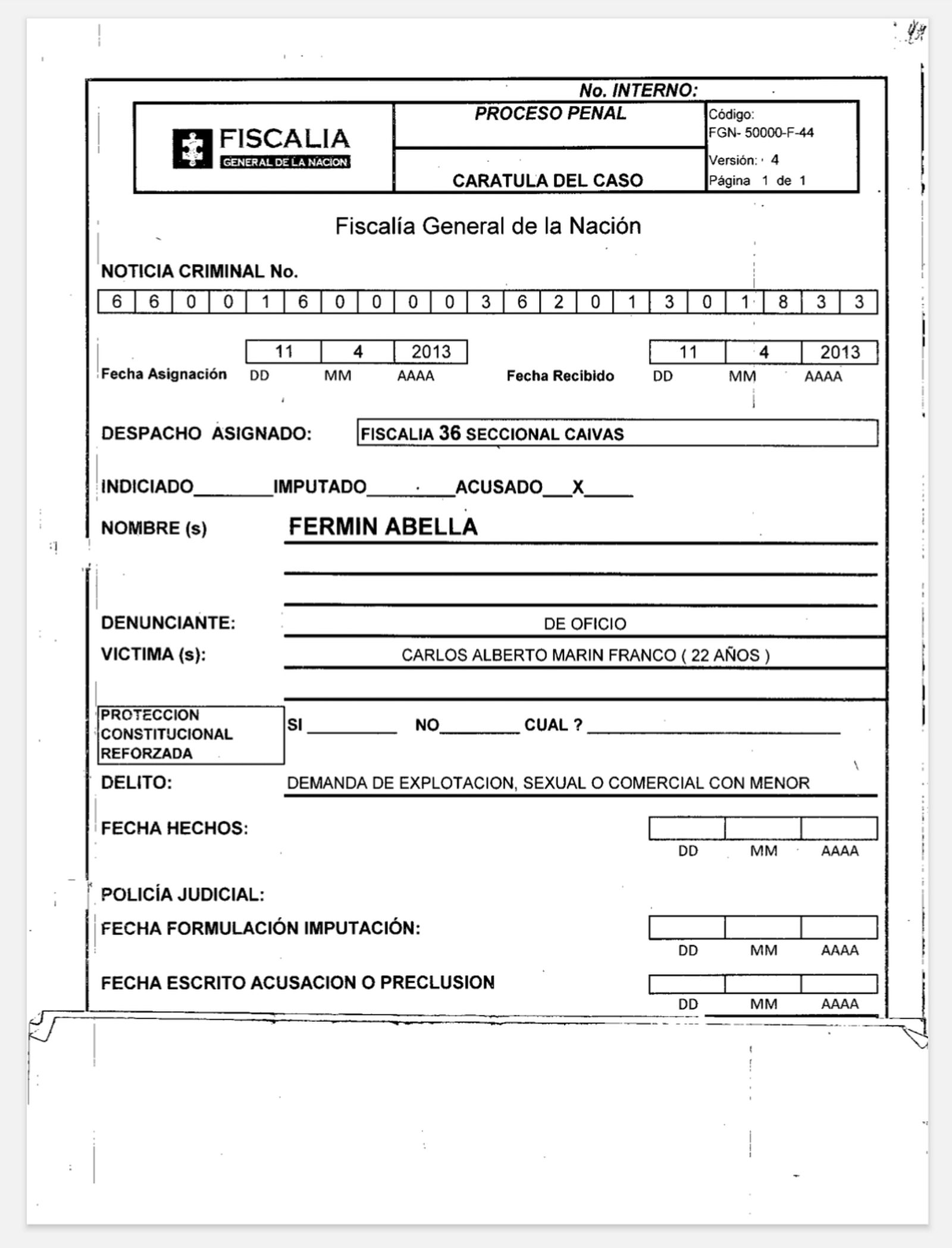 Noticia criminal sobre Abella