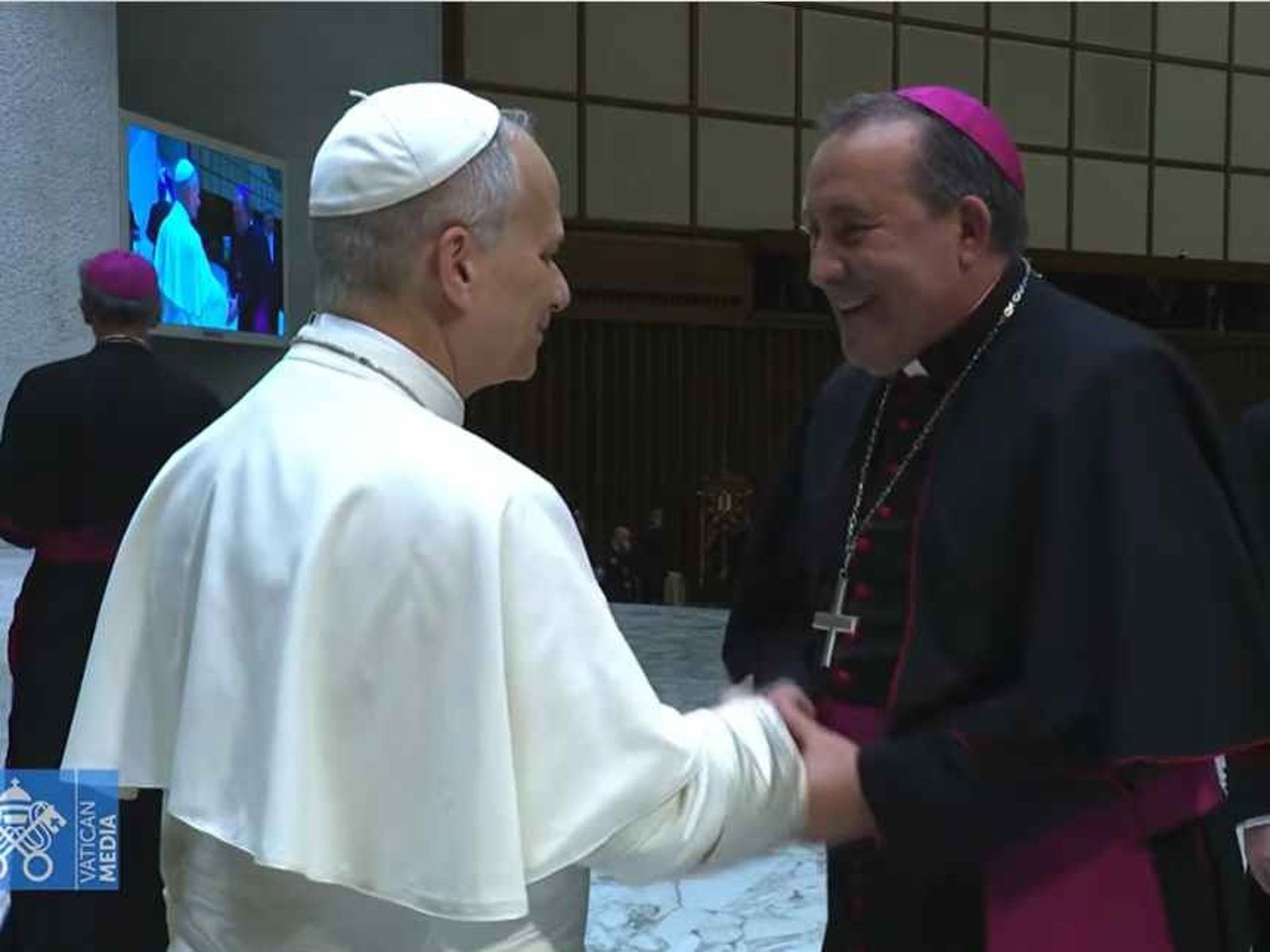 León XIV saluda al obispo Vicent Ribas