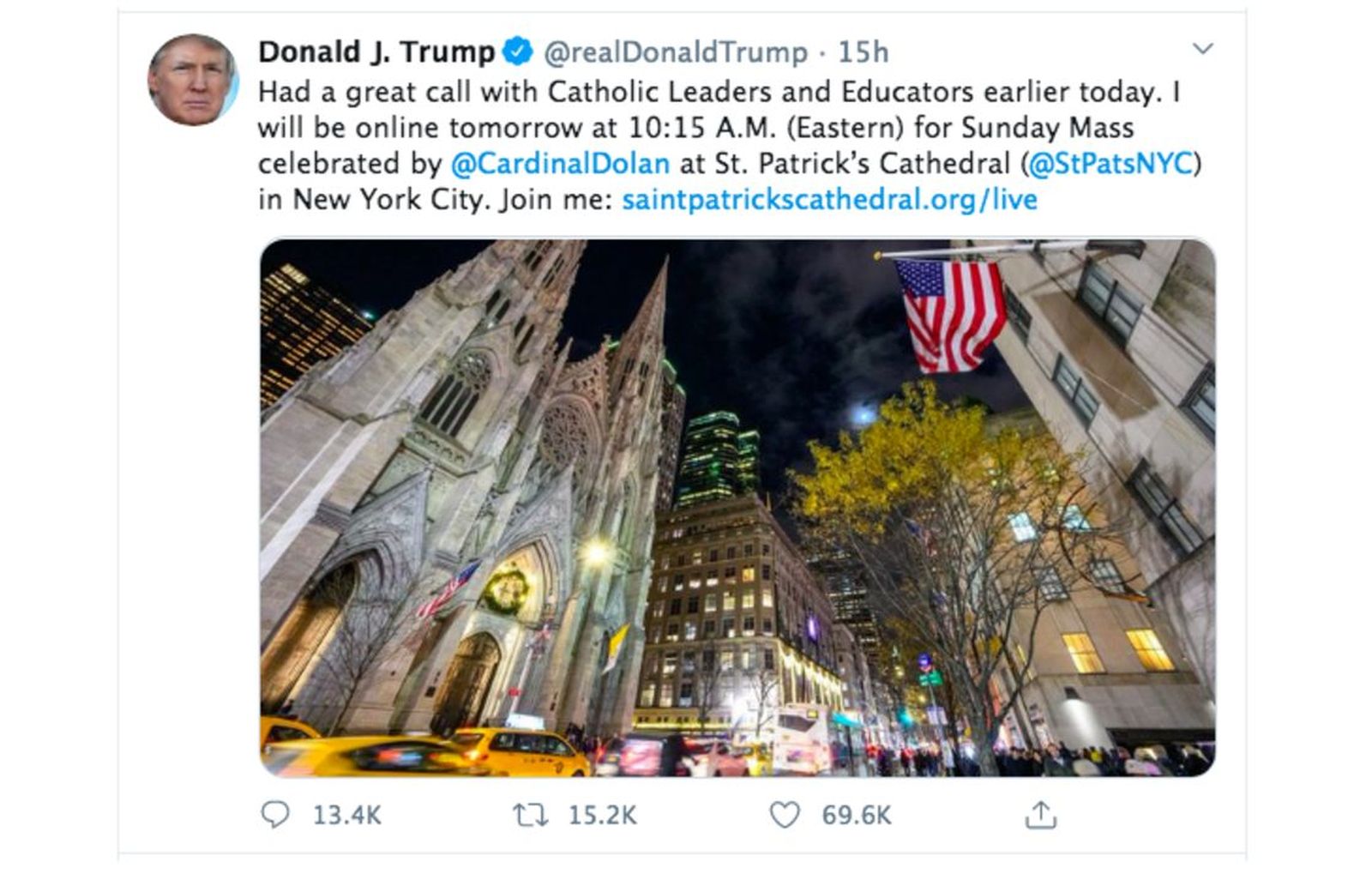 Trump, agradecido a Dolan en Twitter