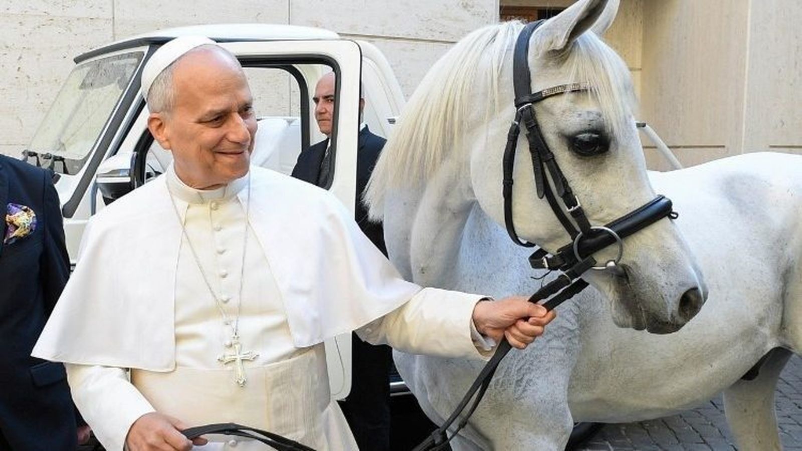 León XIV bendice a un caballo en el Vaticano