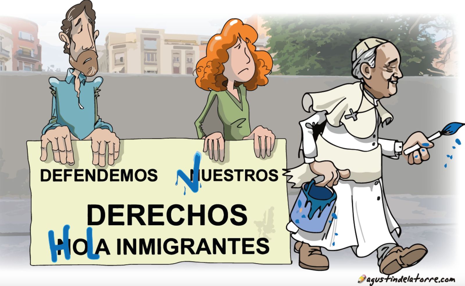 Papa y emigrantes