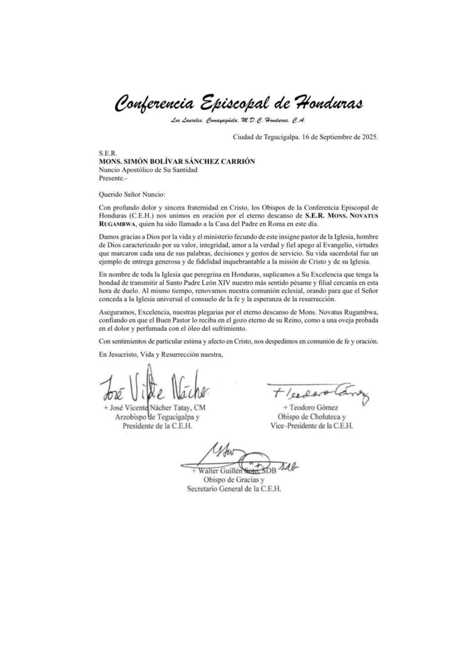 Pésame de los obispos