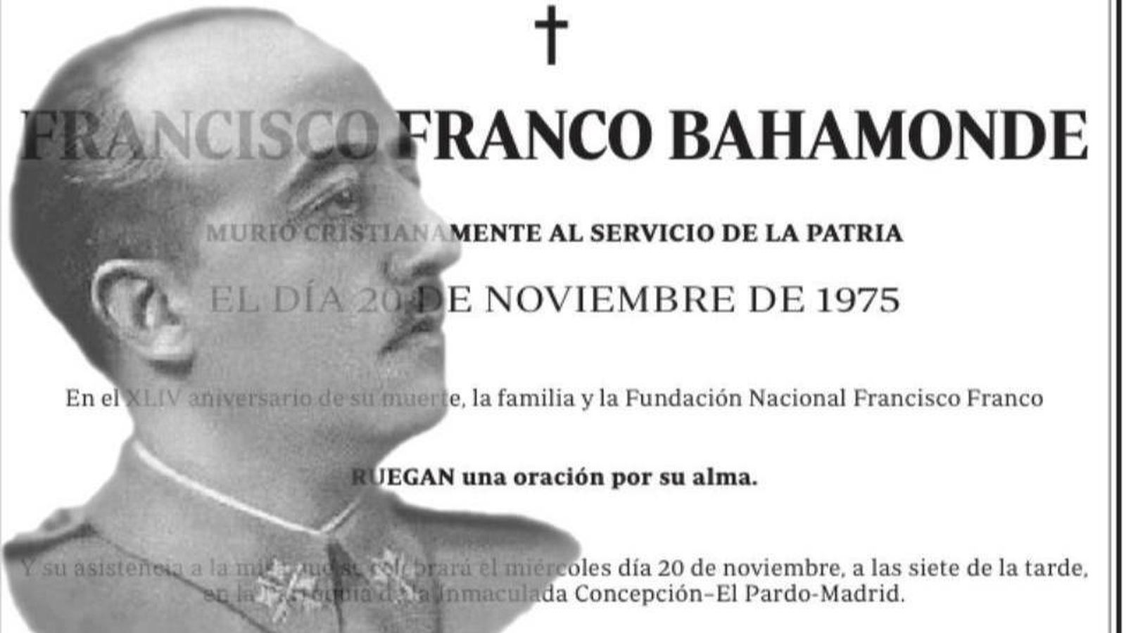 Convocatoria a una misa en honor a Franco
