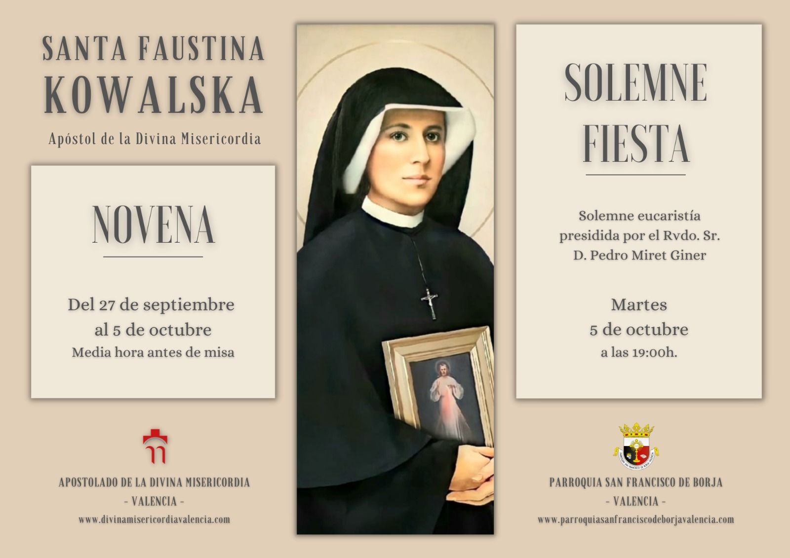 Novena y fiesta en honor a santa Faustina Kowalska